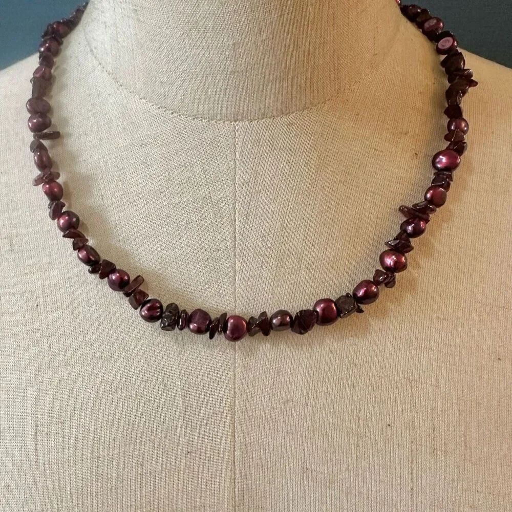 garnet and dyed pearl necklace